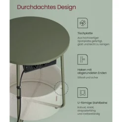 Rootz 3-delt sidebord - Forest Green Creme White - Spånplade Stål Polyester - Bærbare udendørsmøbler - Opbevaringskurv - Letvægts - 45cm x 50cm x 50cm | Fyndiq