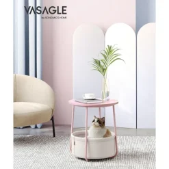 Rootz 3-delt sidebord - Stofkurv - Pastel Pink Cloudy White - Spånplade stål Polyester - Opbevaringsløsning - Nem montering - Letvægts - 45 cm x 50 cm | Fyndiq