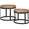 Rootz 2-delt sideborde - Stueborde - Runde bordplader - Metalbund - Moderne design - Håndlavet akacietræ - 53 cm x 45 cm x 53 cm / 48 cm x 40 cm x 48 | Fyndiq