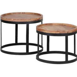 Rootz 2-delt sideborde - Stueborde - Runde bordplader - Metalbund - Moderne design - Håndlavet akacietræ - 53 cm x 45 cm x 53 cm / 48 cm x 40 cm x 48 | Fyndiq