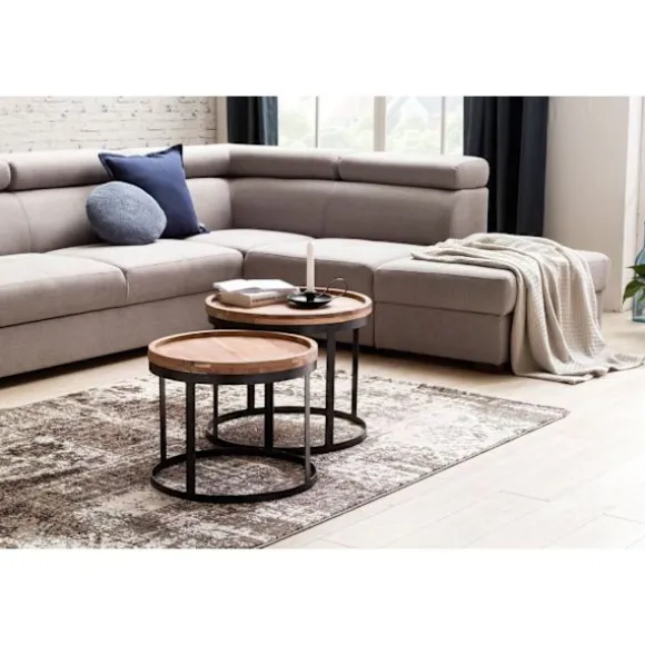 Rootz 2-delt sideborde - Stueborde - Runde bordplader - Metalbund - Moderne design - Håndlavet akacietræ - 53 cm x 45 cm x 53 cm / 48 cm x 40 cm x 48 | Fyndiq