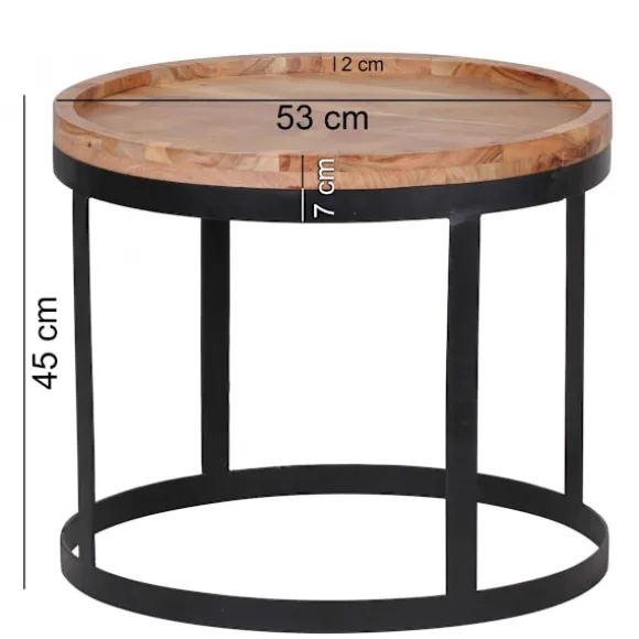 Rootz 2-delt sideborde - Stueborde - Runde bordplader - Metalbund - Moderne design - Håndlavet akacietræ - 53 cm x 45 cm x 53 cm / 48 cm x 40 cm x 48 | Fyndiq