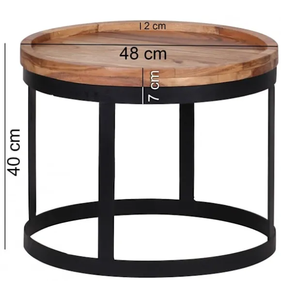 Rootz 2-delt sideborde - Stueborde - Runde bordplader - Metalbund - Moderne design - Håndlavet akacietræ - 53 cm x 45 cm x 53 cm / 48 cm x 40 cm x 48 | Fyndiq