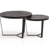Rootz 2-delt sofaborde - Moderne design - Runde borde - Naturligt trækorn - Elegant stenlook - Håndlavet - Pladsbesparende - Gulvbeskyttere - Akacietr | Fyndiq