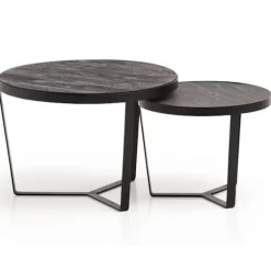 Rootz 2-delt sofaborde - Moderne design - Runde borde - Naturligt trækorn - Elegant stenlook - Håndlavet - Pladsbesparende - Gulvbeskyttere - Akacietr | Fyndiq