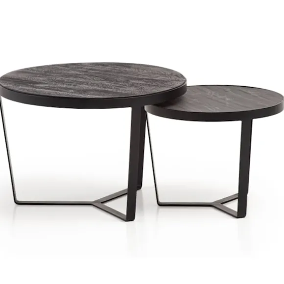 Rootz 2-delt sofaborde - Moderne design - Runde borde - Naturligt trækorn - Elegant stenlook - Håndlavet - Pladsbesparende - Gulvbeskyttere - Akacietr | Fyndiq