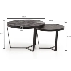 Rootz 2-delt sofaborde - Moderne design - Runde borde - Naturligt trækorn - Elegant stenlook - Håndlavet - Pladsbesparende - Gulvbeskyttere - Akacietr | Fyndiq