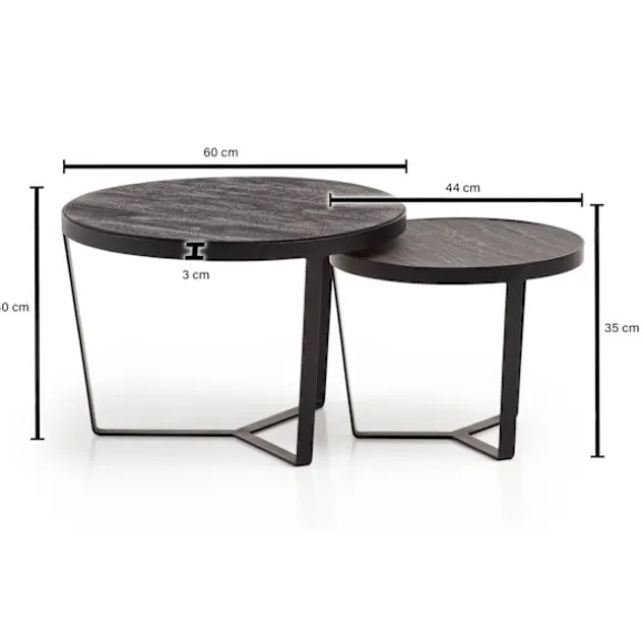 Rootz 2-delt sofaborde - Moderne design - Runde borde - Naturligt trækorn - Elegant stenlook - Håndlavet - Pladsbesparende - Gulvbeskyttere - Akacietr | Fyndiq