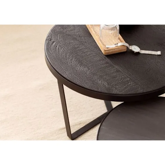 Rootz 2-delt sofaborde - Moderne design - Runde borde - Naturligt trækorn - Elegant stenlook - Håndlavet - Pladsbesparende - Gulvbeskyttere - Akacietr | Fyndiq