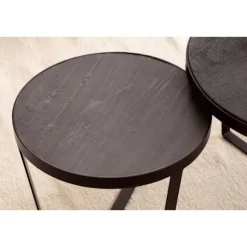 Rootz 2-delt sofaborde - Moderne design - Runde borde - Naturligt trækorn - Elegant stenlook - Håndlavet - Pladsbesparende - Gulvbeskyttere - Akacietr | Fyndiq