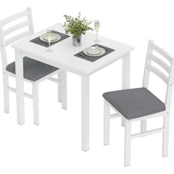 Rootz 3-delt spisebordssæt - Køkkensæt - Kompakt værelsesmøbel - Pladsbesparende - MDF hvid og grå - 80cm x 40,5cm x 74,5cm