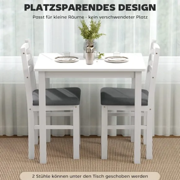 Rootz 3-delt spisebordssæt - Køkkensæt - Kompakt værelsesmøbel - Pladsbesparende - MDF hvid og grå - 80cm x 40,5cm x 74,5cm