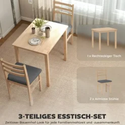 Rootz 3-delt spisebordssæt - Køkkenbord - Pladsbesparende bordsæt - MDF & Skum - 60 cm x 74,5 cm - Brun & Grå