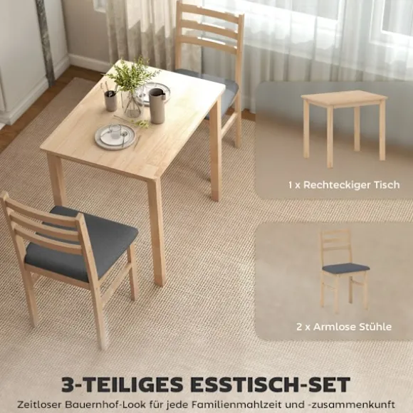 Rootz 3-delt spisebordssæt - Køkkenbord - Pladsbesparende bordsæt - MDF & Skum - 60 cm x 74,5 cm - Brun & Grå