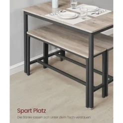 Rootz 3-delt spisestuesæt - Greige meleret blæk Sort - Spånpladestål - Bænksæde - 70 cm x 110 cm x 75 cm