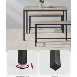 Rootz 3-delt spisestuesæt - Greige meleret blæk Sort - Spånpladestål - Bænksæde - 70 cm x 110 cm x 75 cm
