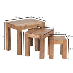 Rootz 3-delt sæt redeborde - Massivt træ - Akacie - Håndlavet - Pladsbesparende - Unikt korn - 45cm x 50cm x 36cm