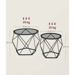 Rootz 2-delt sæt sideborde - Endeborde - Hærdet glasstål - Letvægts - Nem montering - Moderne design - 50 cm x 40 cm x 40 cm & 40 cm x 36 cm x 36 cm | Fyndiq