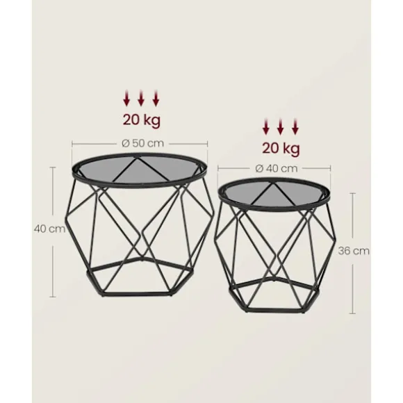 Rootz 2-delt sæt sideborde - Endeborde - Hærdet glasstål - Letvægts - Nem montering - Moderne design - 50 cm x 40 cm x 40 cm & 40 cm x 36 cm x 36 cm | Fyndiq