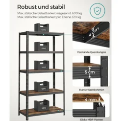 Rootz 2-delt sæt stående hylder - Høje hylder - Industriel opbevaring - Vintage brun-sort - 50 cm x 100 cm x 200 cm