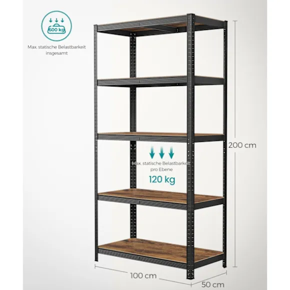 Rootz 2-delt sæt stående hylder - Høje hylder - Industriel opbevaring - Vintage brun-sort - 50 cm x 100 cm x 200 cm