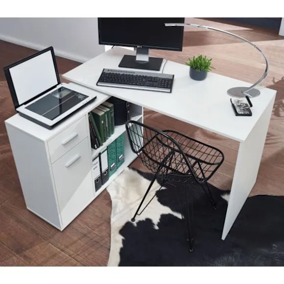 Rootz design hjørne skrivebord med hylde hvid 120 x 75,5 x 106,5 cm - Moderne kontor skrivebord Computer bordstudie - Vinkel skrivebord hjemmekontor | Fyndiq