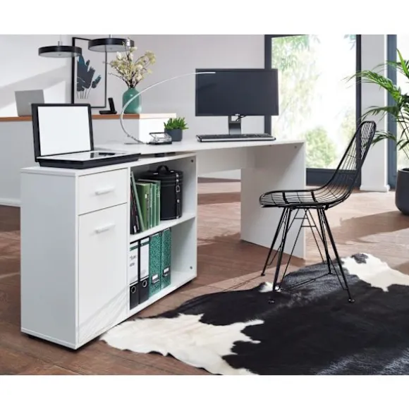 Rootz design hjørne skrivebord med hylde hvid 120 x 75,5 x 106,5 cm - Moderne kontor skrivebord Computer bordstudie - Vinkel skrivebord hjemmekontor | Fyndiq