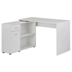 Rootz design hjørne skrivebord med hylde hvid 120 x 75,5 x 106,5 cm - Moderne kontor skrivebord Computer bordstudie - Vinkel skrivebord hjemmekontor | Fyndiq