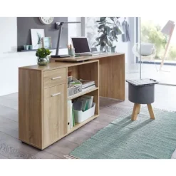 Rootz design hjørneskrivebord med hylde Sonoma 120 x 75,5 x 106,5 cm - Moderne kontorbord Computerbordstudie - Vinkelskrivebord hjemmekontor
