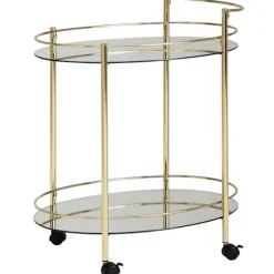 Rootz design serveringsvogn guld 67x79 cm Mobil Minibar - Sidebord på hjul Spisevogn med hvid glasplade Køkkenvogn - Teavogn med frostet glas