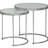 Rootz design sidebord rundt Ø 50-42 cm - 2 stk hvid sølv med glasplade - Stuebord sæt af 2 - Nesting bord mælkeglas - sofabord