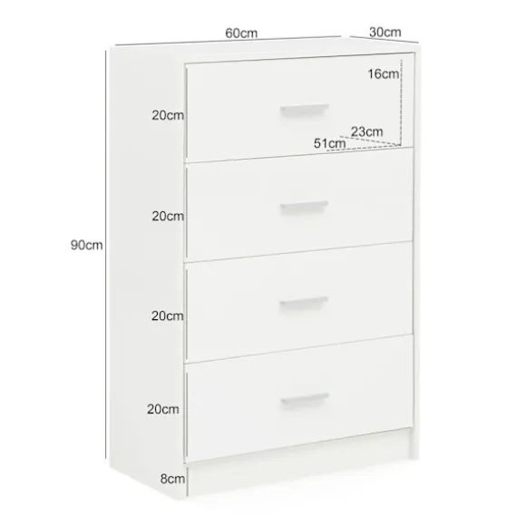 Rootz Design Skænk Hvid Højglans 60x90x30 cm Skænk Træ Moderne - Smal skuffe kommode Spisestue - Lille universalskab entre Linned kommode soveværelse | Fyndiq
