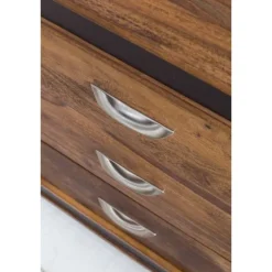 Rootz Design skænk Sheesham massivt træ med imiteret læder 160x44x80 cm - Skænk i rustik landstil - Kommode med skuffer og låger