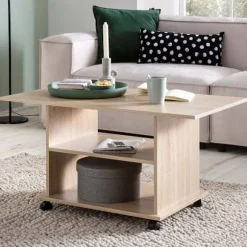 Rootz Design sofabord 95 x 51 x 54,5 cm Sonoma drejeligt med hjul - Sofabord Sofabord - Sofabord Loungebord - Sofabord med opbevaringsplads