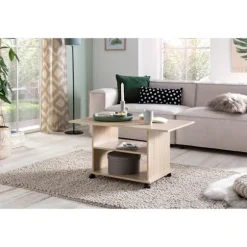 Rootz Design sofabord 95 x 51 x 54,5 cm Sonoma drejeligt med hjul - Sofabord Sofabord - Sofabord Loungebord - Sofabord med opbevaringsplads