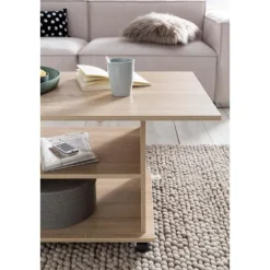 Rootz Design sofabord 95 x 51 x 54,5 cm Sonoma drejeligt med hjul - Sofabord Sofabord - Sofabord Loungebord - Sofabord med opbevaringsplads