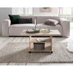 Rootz Design sofabord 95 x 51 x 54,5 cm Sonoma drejeligt med hjul - Sofabord Sofabord - Sofabord Loungebord - Sofabord med opbevaringsplads