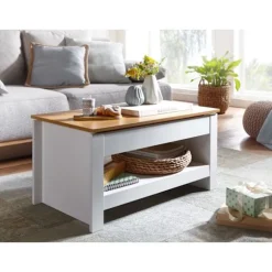 Rootz design sofabord 85 X 47 X 45 cm hvid - eg - Stuebord med opbevaringsplads - Sofabord med opbevaringsrum Moderne - Firkantet sofabord