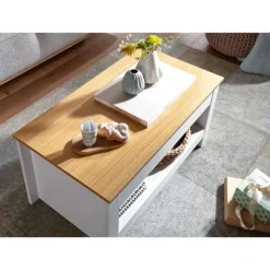 Rootz design sofabord 85 X 47 X 45 cm hvid - eg - Stuebord med opbevaringsplads - Sofabord med opbevaringsrum Moderne - Firkantet sofabord