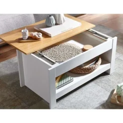 Rootz design sofabord 85 X 47 X 45 cm hvid - eg - Stuebord med opbevaringsplads - Sofabord med opbevaringsrum Moderne - Firkantet sofabord