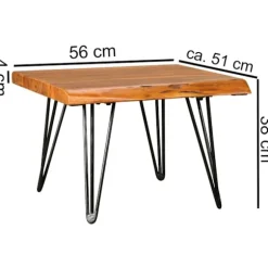 Rootz Design sofabord massivt træbord med trækant 56x38x51 cm - Sheesham træbord med metalben - Stuebord i rustik landstil