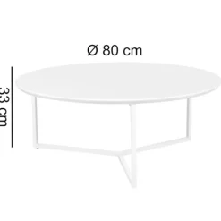 Rootz Design sofabord MDF træ hvid mat stel metal ø 80 cm - Stue lakeret Sofa moderne - Sofabord rund lounge