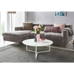 Rootz Design sofabord MDF træ hvid mat stel metal ø 80 cm - Stue lakeret Sofa moderne - Sofabord rund lounge