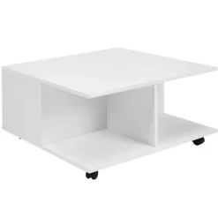 Rootz design sofabord 70x70 cm hvid - Stuebord med 2 skuffer - Sofabord med hjul - Bord med 2 rum