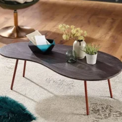 Rootz Design sofabord 122x34,5x63 cm Akacie med metalben kobber - Nyrebord Massivt træ Grå - Træbordben Metal - Cool massivt træbord - Bord Flad Moder | Fyndiq