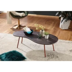 Rootz Design sofabord 122x34,5x63 cm Akacie med metalben kobber - Nyrebord Massivt træ Grå - Træbordben Metal - Cool massivt træbord - Bord Flad Moder | Fyndiq