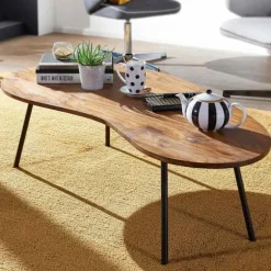 Rootz Design sofabord 122x36x63 cm Sheesham med metalben Sort - Nyrebord Massivt træ Grå - Træbordben Metal - Cool massivt træbord - Bord Flad Moderne | Fyndiq