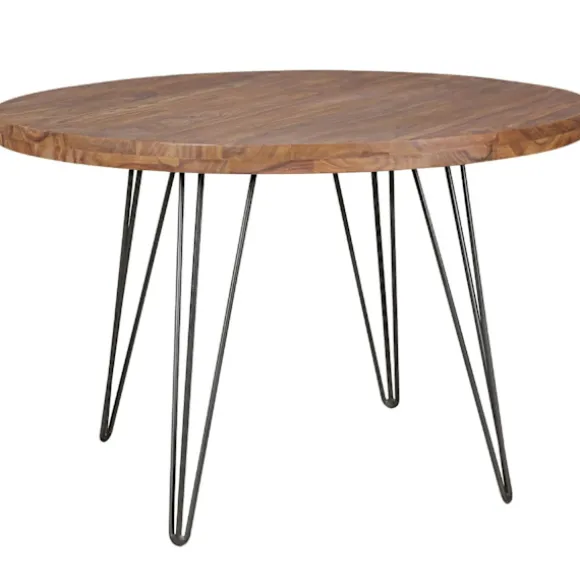 Rootz Design spisebord rundt Ø 120 x 78 cm Sheesham massivt træ - Landhus spisebord brun - Spisebord Køkkenbord 4 personer