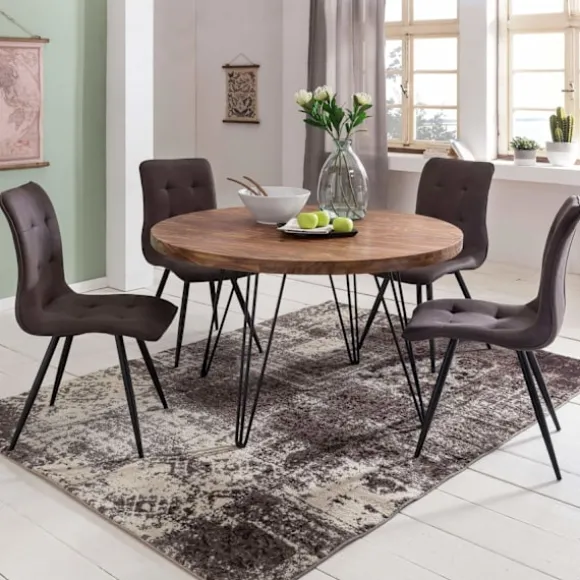 Rootz Design spisebord rundt Ø 120 x 78 cm Sheesham massivt træ - Landhus spisebord brun - Spisebord Køkkenbord 4 personer
