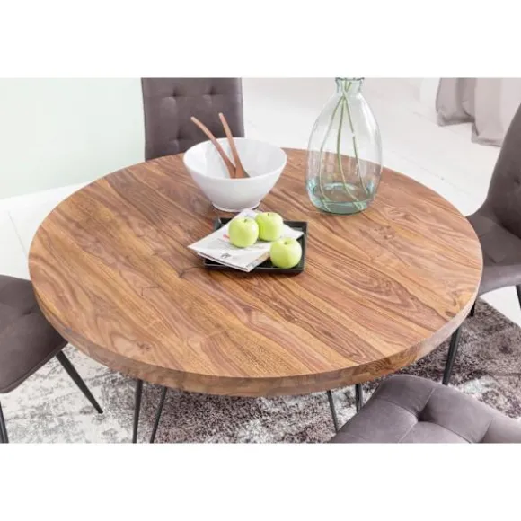 Rootz Design spisebord rundt Ø 120 x 78 cm Sheesham massivt træ - Landhus spisebord brun - Spisebord Køkkenbord 4 personer